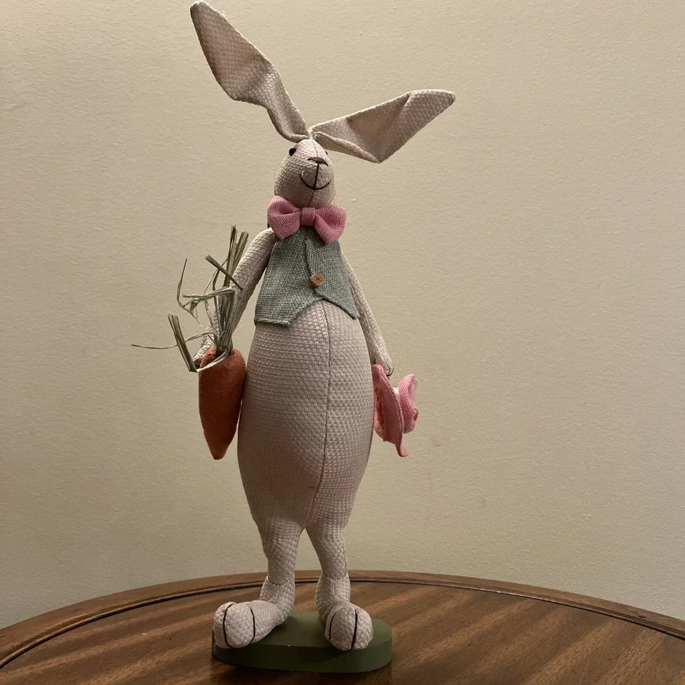 Rabbit Bunny Figurine Plush Standing Spring Easter Decor Vest Bow Tie